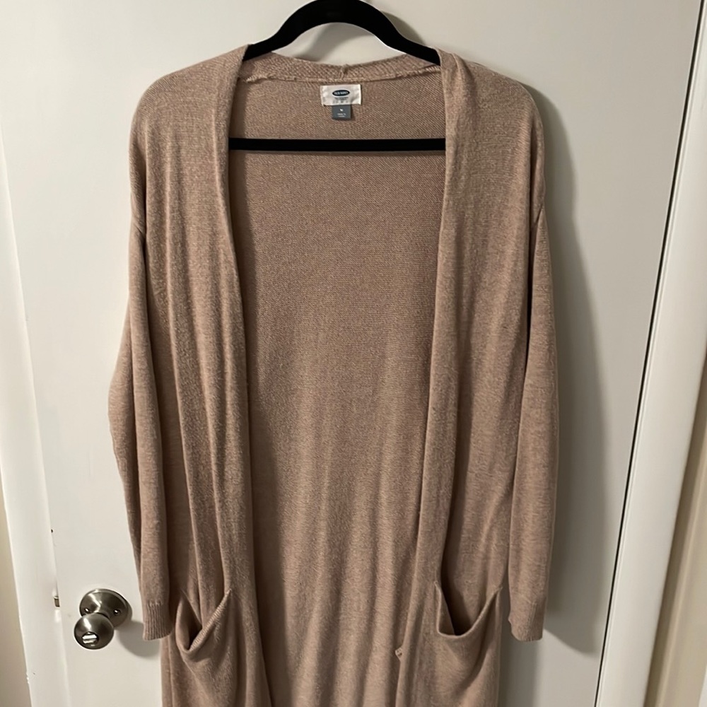 Long-line drop shoulder open front cardigan